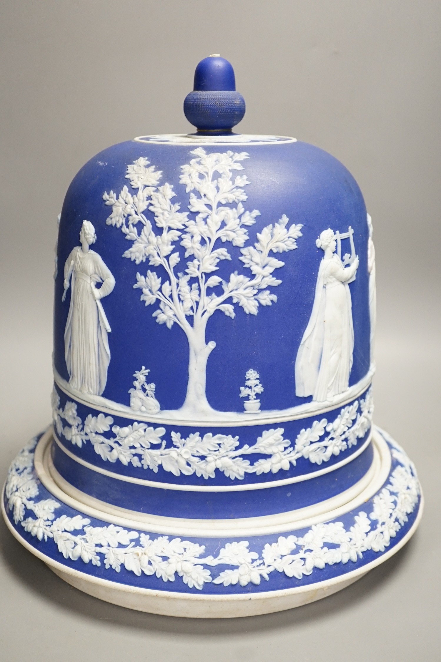 A Wedgwood style blue jasper stilton dome and stand, 36cms high